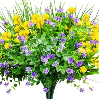 

9Pcs Artificial Flowers Outdoor UV Resistant Shrubs Plants for Hanging Planter Home Wedding Porch Window Decor
