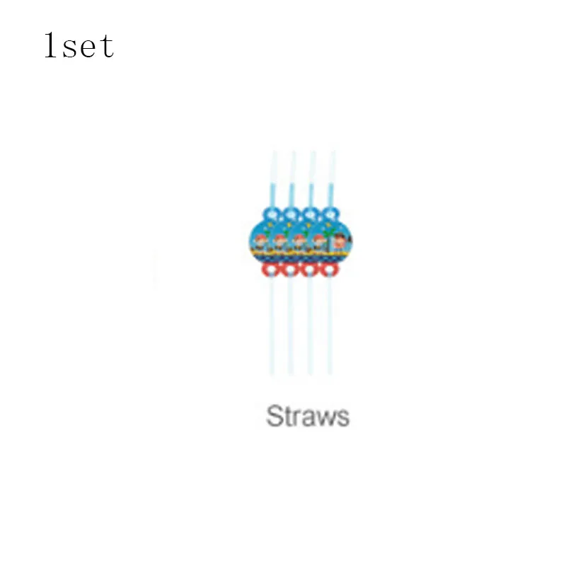 Straw 6pcs Пиратская тема Декорации для хелоуин вечеринки поставки воздушные шары маска Подарочная коробка приглашения на день рождения одноразовая посуда набор - Цвет: Straw 6pcs