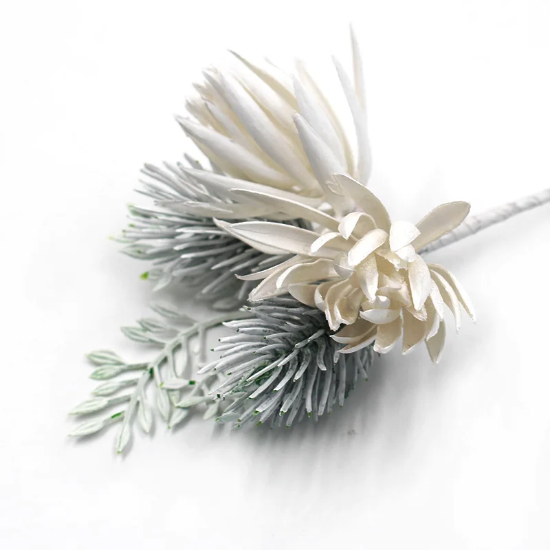 Рождественский искусственный букет мини-цветы Свадебный корсаж создание скрапбука своими руками белые поддельные цветы сосны рождественские украшения для дома 1 шт