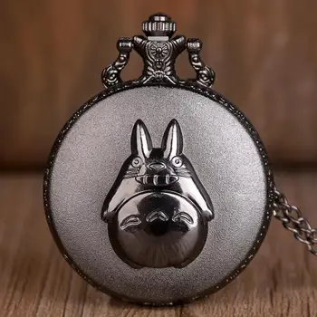 

New Arrival Black Japanese Totoro Quartz Pocket Watches Necklace Chain Pendant Pocket Watches Christmas Gifts for Mens Womens
