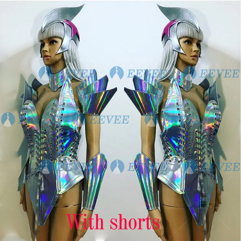 With shorts Модная голографическая броня, интерактивный костюм ГОГО танцора для бара и ночного клуба, костюм для Рейв, праздничная одежда, шляпа - Цвет: With shorts