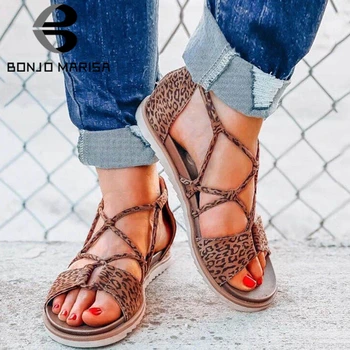 

BONJOMARISA Retro Female Open Toe Leopard Print Zipper Cover Heel Brand Sandals Women 2020 Fashion Shoes Woman