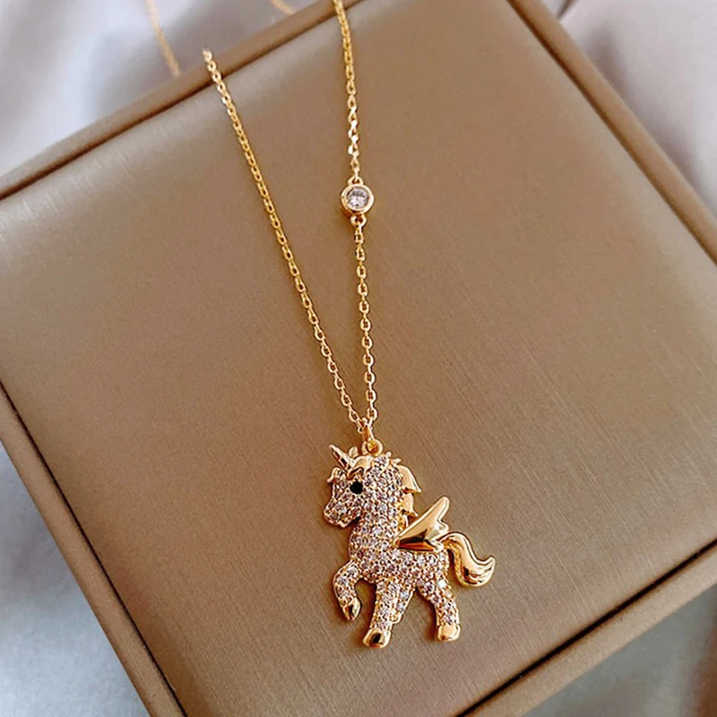 

New Unicorn Necklace for Women Pendant Designer Creativity Luxury High Quality Jewelry Chains Micro Inlay AAA Zircon Temperament