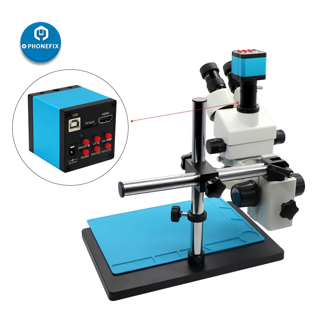 

3.5-90X Continuous Zoom Simul Focal Trinocular Stereo Microscope 16MP Camera Adapter for Phone Motherboard PCB Soldering Repair