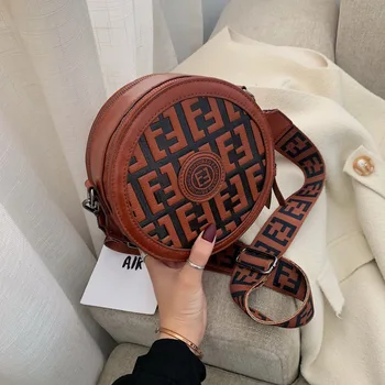 

Women's PU Shoulder Bag Small Round Bag New Lady's Retro Forest Handbag 2020 Female Tide Wind Letter Shoulder Bag Wild Messenger