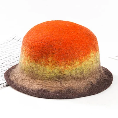 orange Модные градиентные женские шляпы-ведерки, Женская осенне-зимняя шерстяная шапка, теплая ручная работа, Ретро Кепка с покрывалом, Корейская Новогодняя Кепка в подарок - Цвет: orange