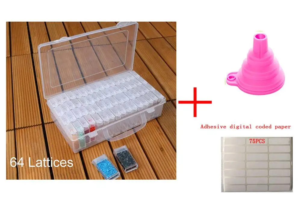 42 больших ячеек коробка для хранения для DIY алмазной живописи пластиковая коробка для хранения Стразы мозаичные бусины Органайзер 42 больших решетки - Цвет: 64Girds-Funnel-Label