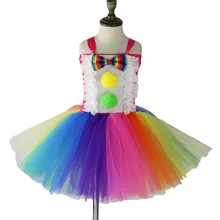 Fanny/Радужное платье-пачка с клоуном для девочек бальное мини-платье с бантом праздничное платье для костюмированной вечеринки, костюм на Хэллоуин для детей, PQ213
