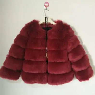 Wine Red Коллекция года, зимнее пальто с искусственным мехом для девочек элегантные куртки и пальто с лисьим мехом для маленьких девочек теплая парка детская верхняя одежда плотное пальто для девочек - Цвет: Wine Red
