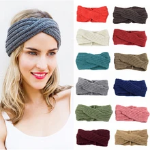 

Autumn Winter Crochet Knitting Women Headband Ear Protection Headgear Weaving Cross Hair Bands Warm Hair Accessories Headdress