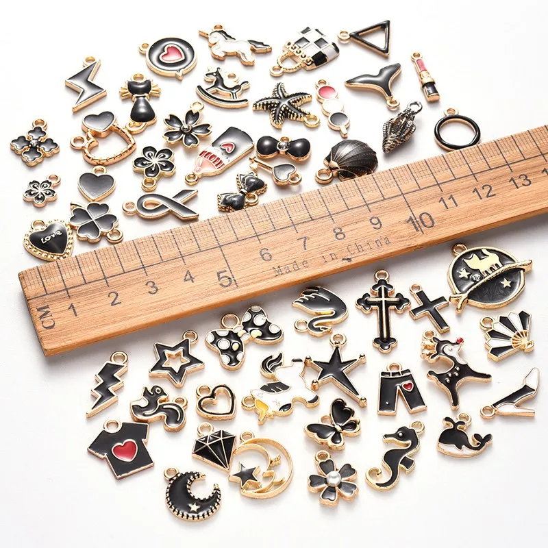 

Ожерелье и серьги-подвески из сплава с черной капелькой, 50 дюймов, маленькие подвески ручной работы, аксессуары для ювелирных изделий «сделай сам»