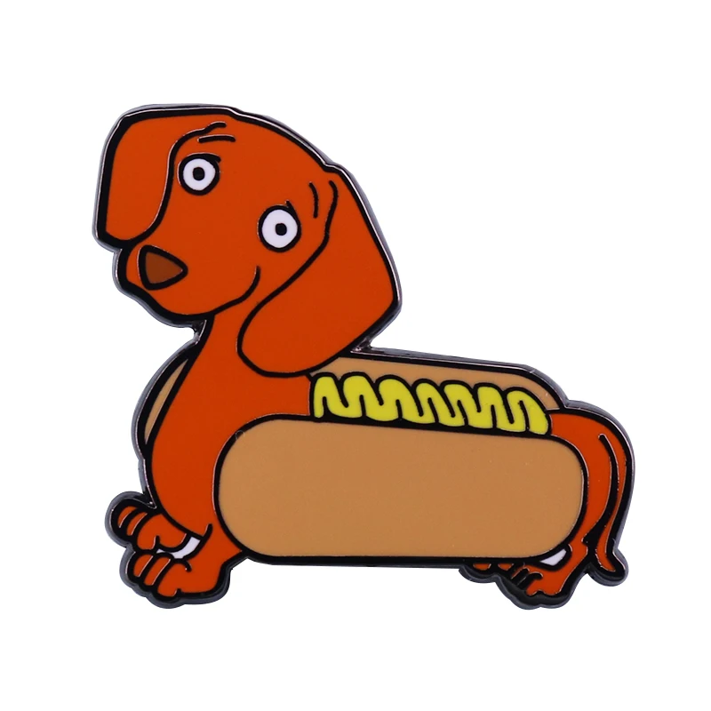 Hotdog Pin Sausage Dog Cute Meme Funny Enamel Retro Metal Brooch Badge Cute 