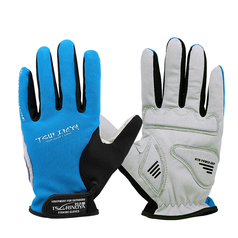 TSURINOYA для рыбалки приманки Перчатки Нескользящие полный палец Профессиональный на открытом воздухе Рыбалка Велоспорт очки спортивные защитные перчатки - Цвет: blue
