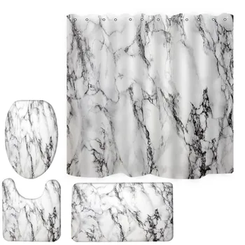 

Black And White Abstract Nature Animal Scenery Printed Pattern Shower Curtain Pedestal Rug Lid Toilet Cover Mat Bath Mat Set
