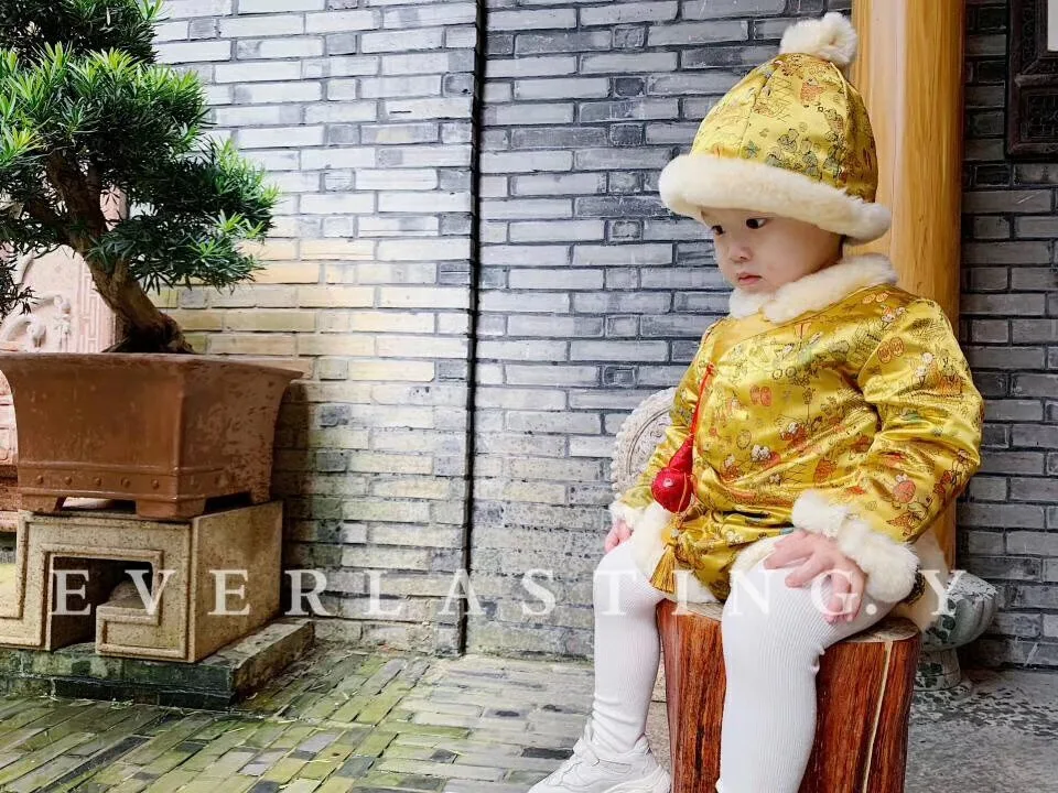 Pre-sale Original Winter Newborn Baby Boys Onesies Infant Baby Rompers Clothing Chinese Traditional Costumes Tang Suit Hanfu