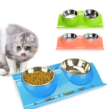 

W Style Leakproof Stainless Steel Double Pet Bowls for Dogs 3 Colors Puppy Cats Food Water Feeder Dogs Bowl 38x25CM