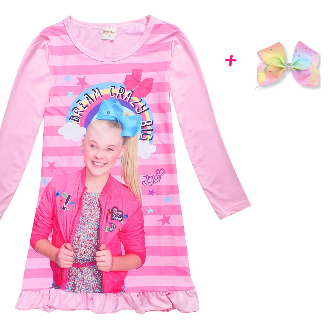 Лидер продаж года; JoJo Siwa; пижамы для девочек; платья с длинными рукавами; хлопковые брюки; комплект одежды; детское нарядное платье; одежда для подростков; футболки - Цвет: 6152