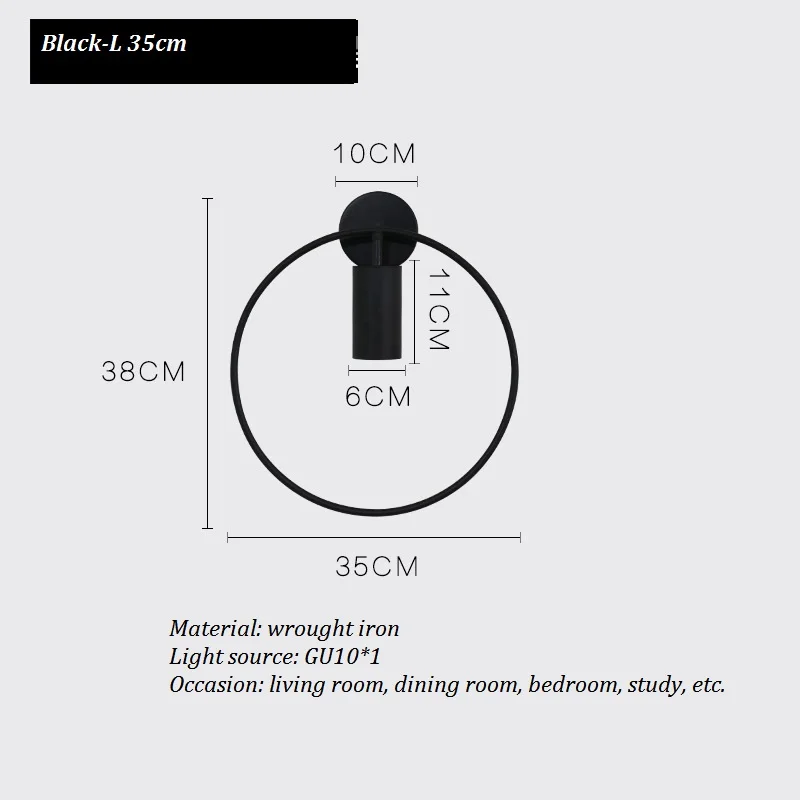 LukLoy Скандинавская простая круглая настенная лампа для гостиной светодиодный современный настенный светильник для помещений светодиодный настенный светильник для столовой светильники - Цвет абажура: L- Black 35cm