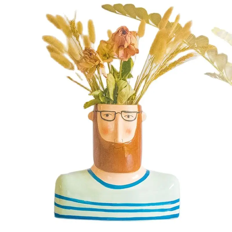 アバオダム 顔 花瓶 芸術的 ヘッド 花瓶 女性 顔 プランター セメント 抽象的 彫刻 人体 花 花瓶 センターピース テーブルシェルフ装飾