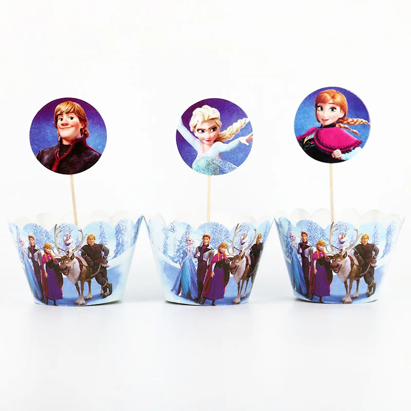 WrappersA-1set Party supplies disposable tableware Disney Frozen Anna and Elsa Princess birthday party Decorations Tablecloth Plates Cups Flags - Цвет: WrappersA-1set