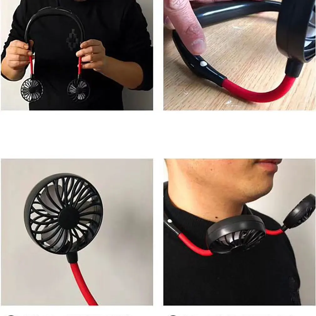 USB двойной головкой подвесной шейный маленький размер ручной Электрический вентилятор кондиционер-охладитель охлаждающий вентилятор