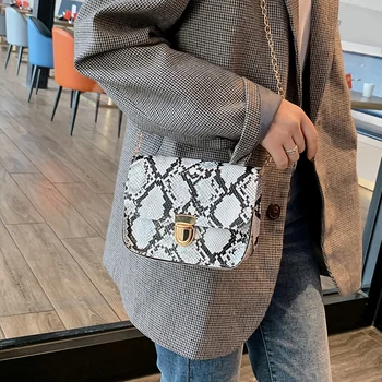 

Fashion Snake Print Women Messenger Bag PU Leather Small Shoulder Handbag