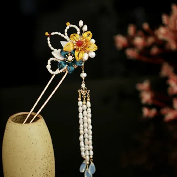 

Queenco Natural Pearl Flower Hair Pins Chinese Style Wedding Hair Accessories Hair Stick Bridal Hair Accessories Headpiece