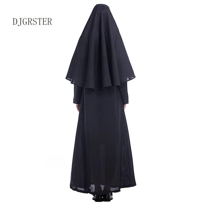 DJGRSTER Virgin Mary Nuns Costumes for Women Arabic Religion Monk Ghost Uniform Halloween Sexy Long Black Nuns Costume Cosplay  (3)