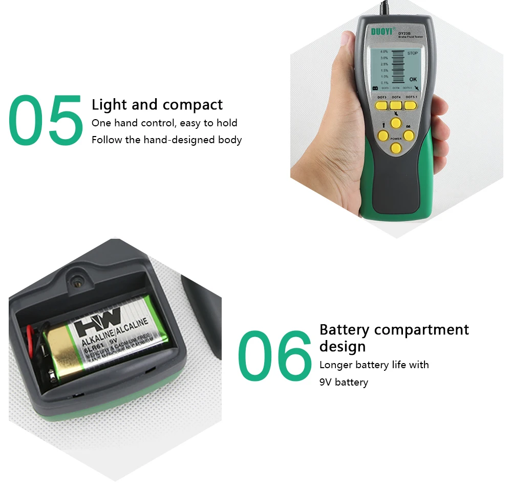 DUOYI автомобильный тестер тормозной жидкости DY23/DY23B точный тест автомобиля тормозной жидкости содержание воды проверить универсальное качество масла точка 3/4/5