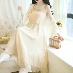 Ensemble d'été pour femmes Style chinois Hanfu, robe et Cardigan à bretelles en mousseline de soie, broderie florale quotidienne, Costumes de fée, 2 pièces 