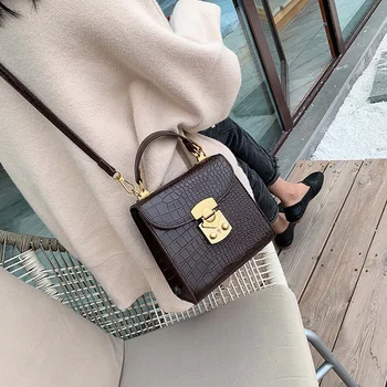 

FGGS-Mini Stone Pattern PU Leather Crossbody Bags for Women Lock Shoulder Messenger Bag Female Travel Handbags