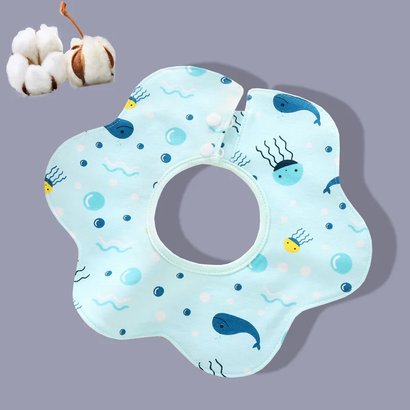 Silicone Anti-lost Chain Strap Adjustable  Baby Bibs Waterproof 360 Degree Flower Shape Stuff For Newborns Boy Girl Feeding Burp Cloth Saliva Towel Infant Apron car baby accessories