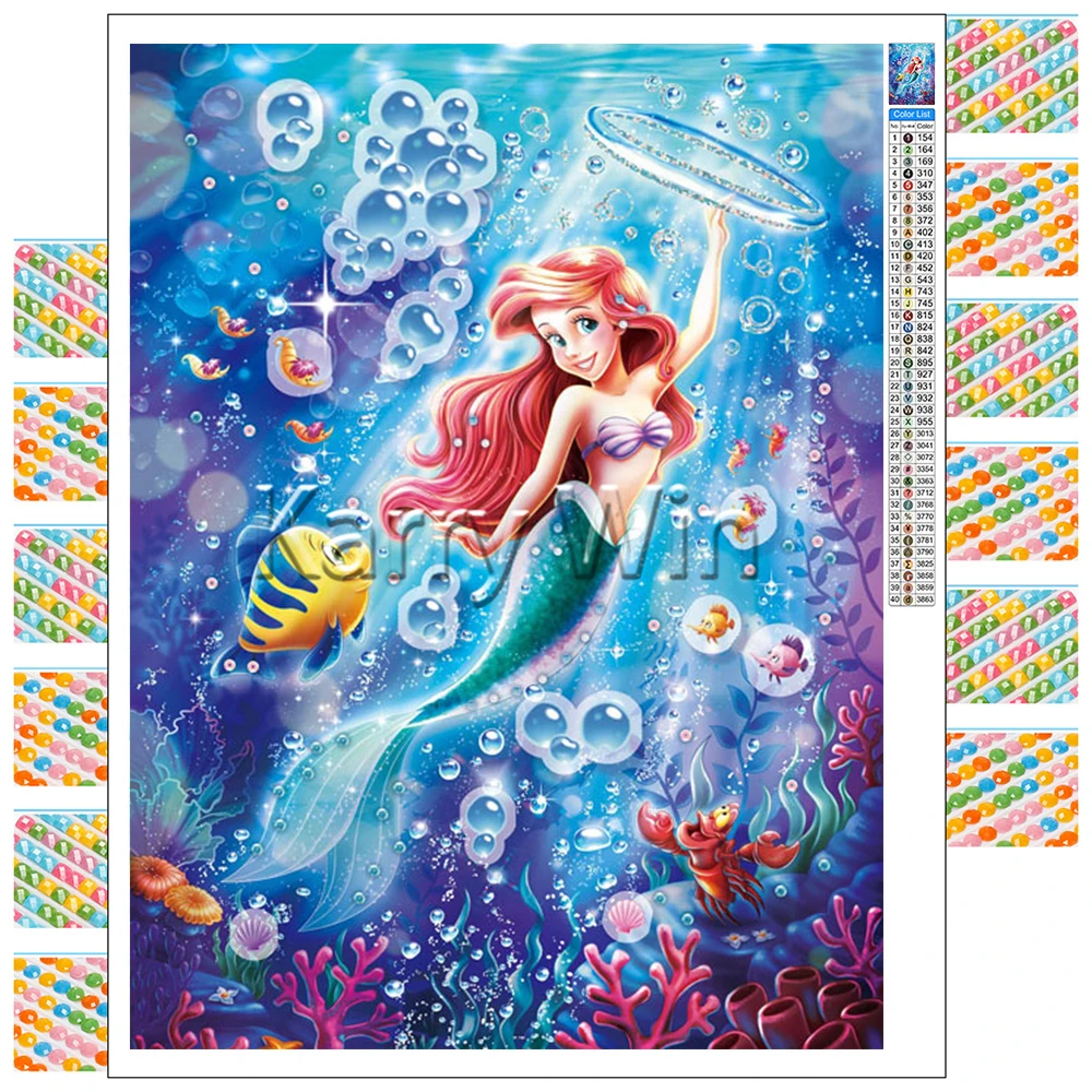 Diamond Painting Disney Princess Ariel Mermaid Cartoon 5D DIY Embroidery Square Cross Stitch Hobby Gift Mosaic Home Decoration | Дом и сад