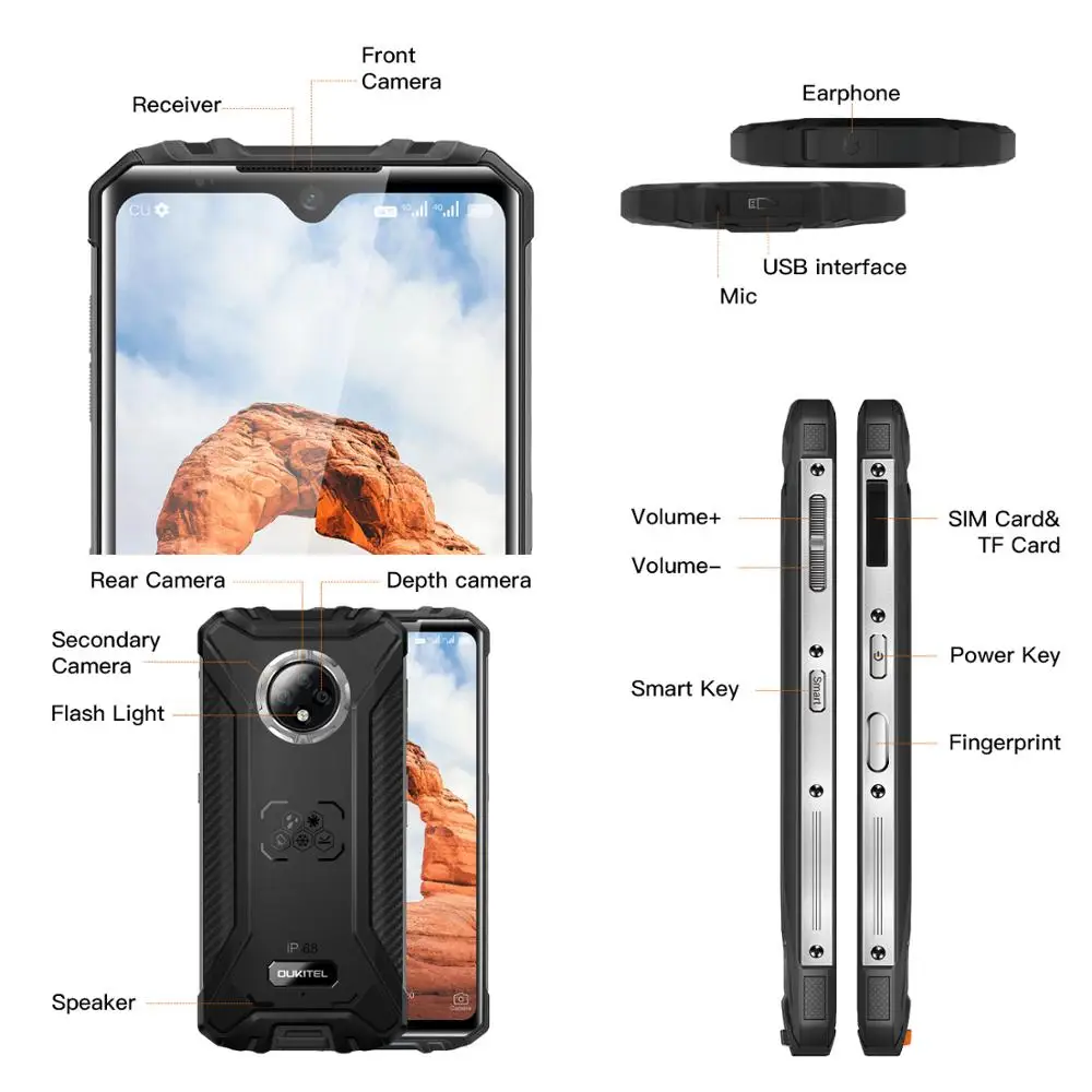 OUKITEL WP8 Pro Android 10 4GB 64GB 5000mAh NFC IP68 Rugged phone mobile 6.49'' Display Fingerprint 16MP Triple Camera