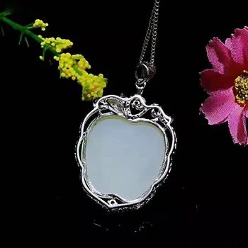 

Natural Hetian jade S925 silver inlaid white jade pendant