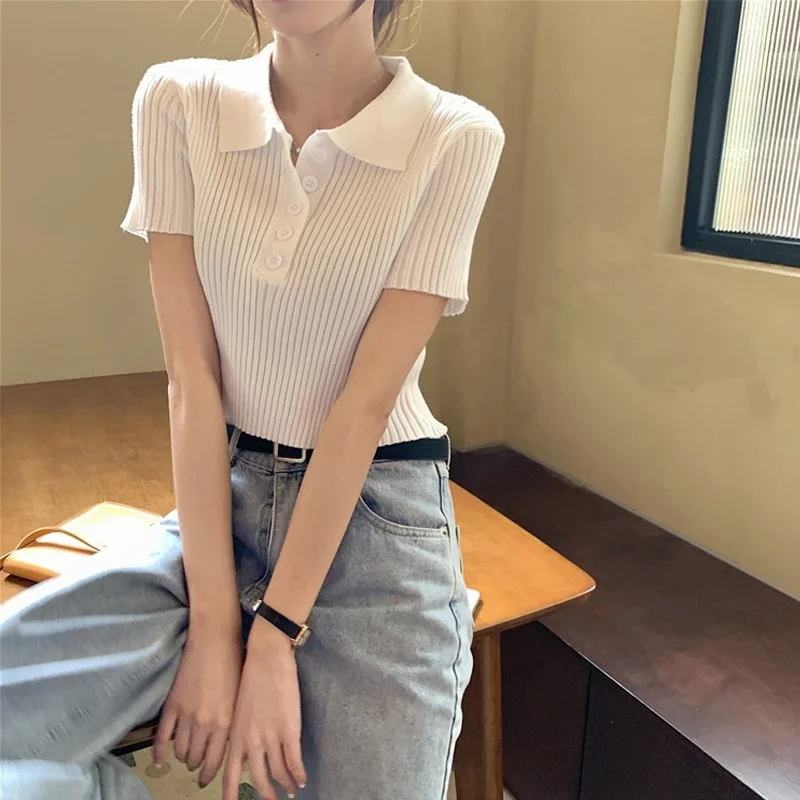 Женская короткая рубашка Повседневная блуза с отложным воротником и коротким