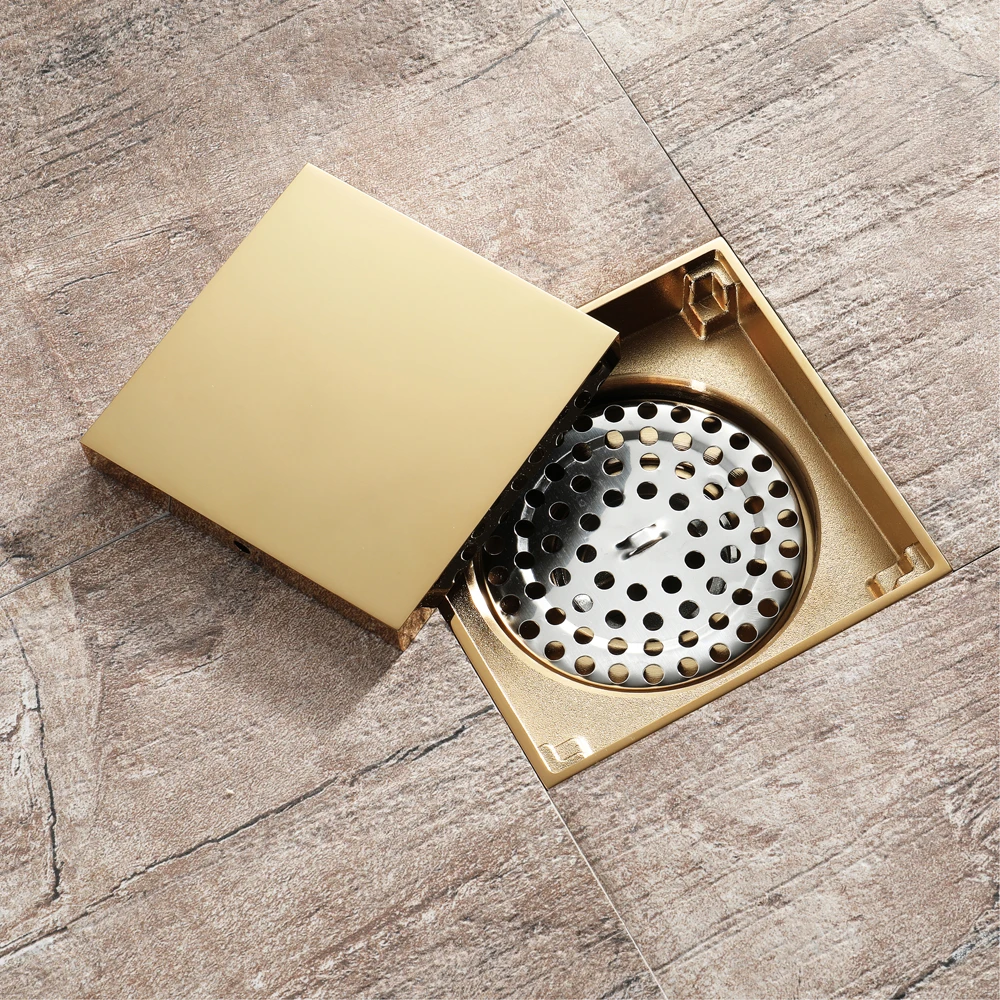 Квадратный напольный слив HIDEEP латунный цвета шампанского золотой 10x10 см|Стоки| |