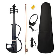 4/4 Solid Wood Black 5-String Electric Violin Set Musical Instrument With Bow Box Rosin Headphone Cord Violin Player Gift irin 4 4 wood maple electric violin fiddle with ebony fittings cable headphone case black