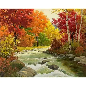 

Frame Autumn Maple with Setting Sun DIY Painting By Numbers Wall Art Acrylic Painting for Home Decor