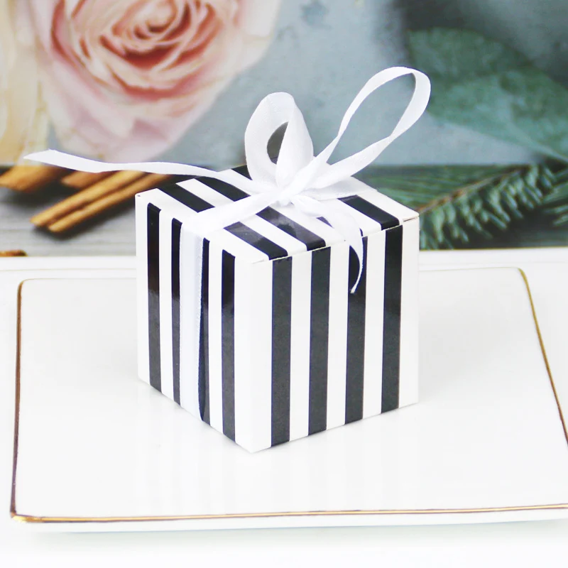 10PCS Candy Boxes Stripe Hot Stamping Paper Gift Box Party Baby Shower Wedding Birthday Packing Favor Boxes Package