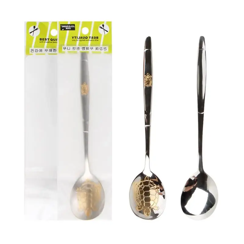 3Pcs Stainless Steel Gold Plating Scoops Creative Cute Turtle Pattern Multi-purpose Spoons Tableware Supplies