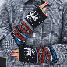 

New Christmas Women Stylish Hand Warmer Winter Gloves Arm Crochet Knitting Wool Mitten Warm Jacquard Fingerless Femme Gloves