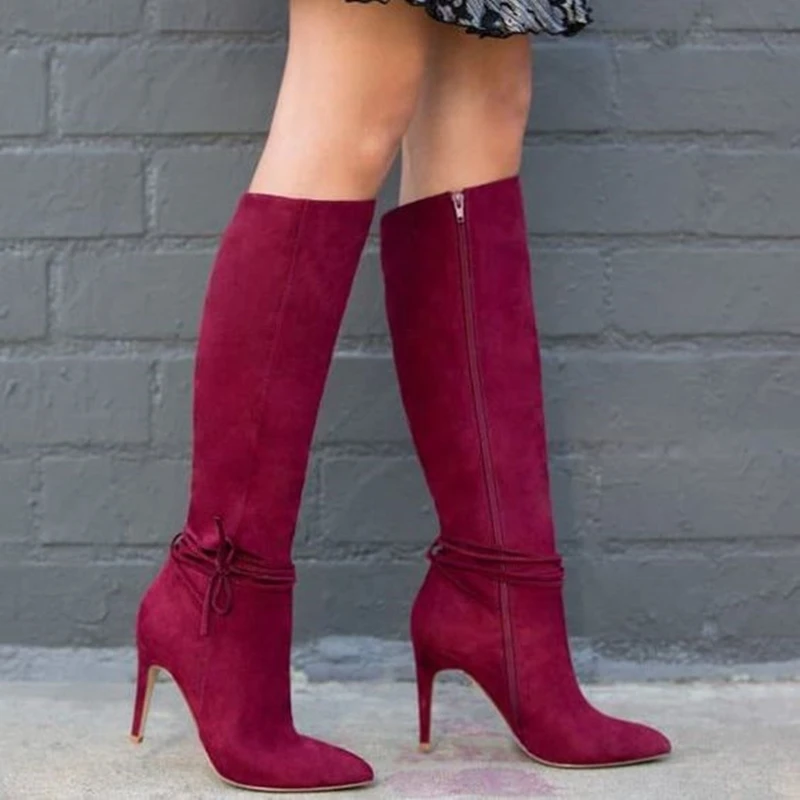 burgundy suede knee high boots