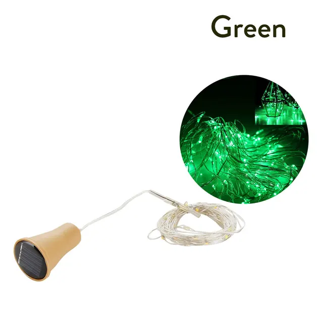 10LED 15LED 20LED Solar LED Cork Wine Bottle Stopper Copper Garland Wire Fairy String Light 1M/1.5M/2M Outdoor Party Decoration Green