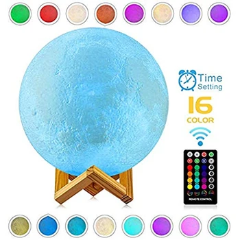 

6.0 inch Moon Lamp ,3D Print LED 16 Colors RGB Moon Light,Decorative Lights Night Light with Remote&Touch Control & USB Recharge
