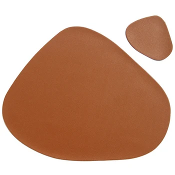 

Table Mat Tableware Pad Leather Waterproof Heat Insulation Non-Slip Placemat Soft Black Brown Washable Bowl Coaster