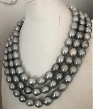 

gorgeous 10-12mm south sea baroque silver grey pearl necklace 48inch