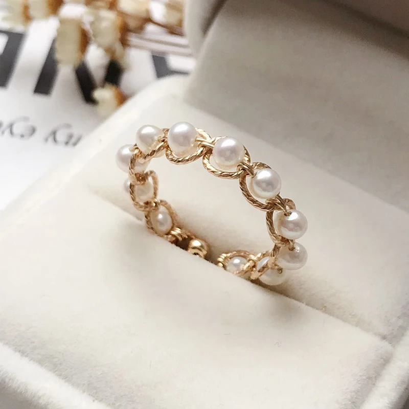 Natural Freshwater Pearl Rings  Gold Filled Jewelry 3MM Pearl Knuckle Mujer Boho Bague Femme Minimalism Anelli Women Ring linen jewelry storage trays boho earrings ring bracelet watch display stands necklace organizers holders store decor