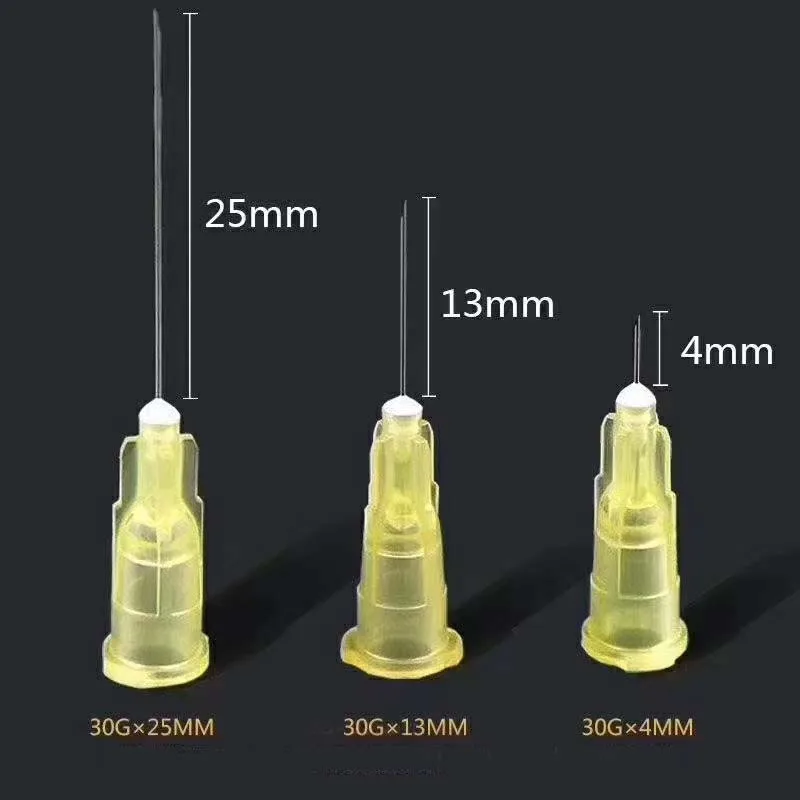 Aguja pequeña indolora de belleza ultrafina, 30G x 4mm , 30G x 13mm , 30G x 25mm, agujas coreanas, herramientas para los párpados, 100 Uds.