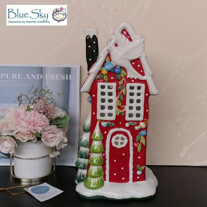 

Christmas Decor Bule Sky Ceramic Candle Holder Ceramic Landscape Candle House Living Room Decoration Gift
